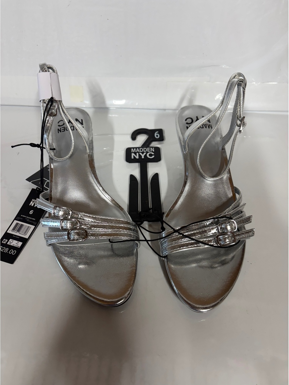 Madden NYC Silver W Women's Size 6 Buckle Heel Sandals New